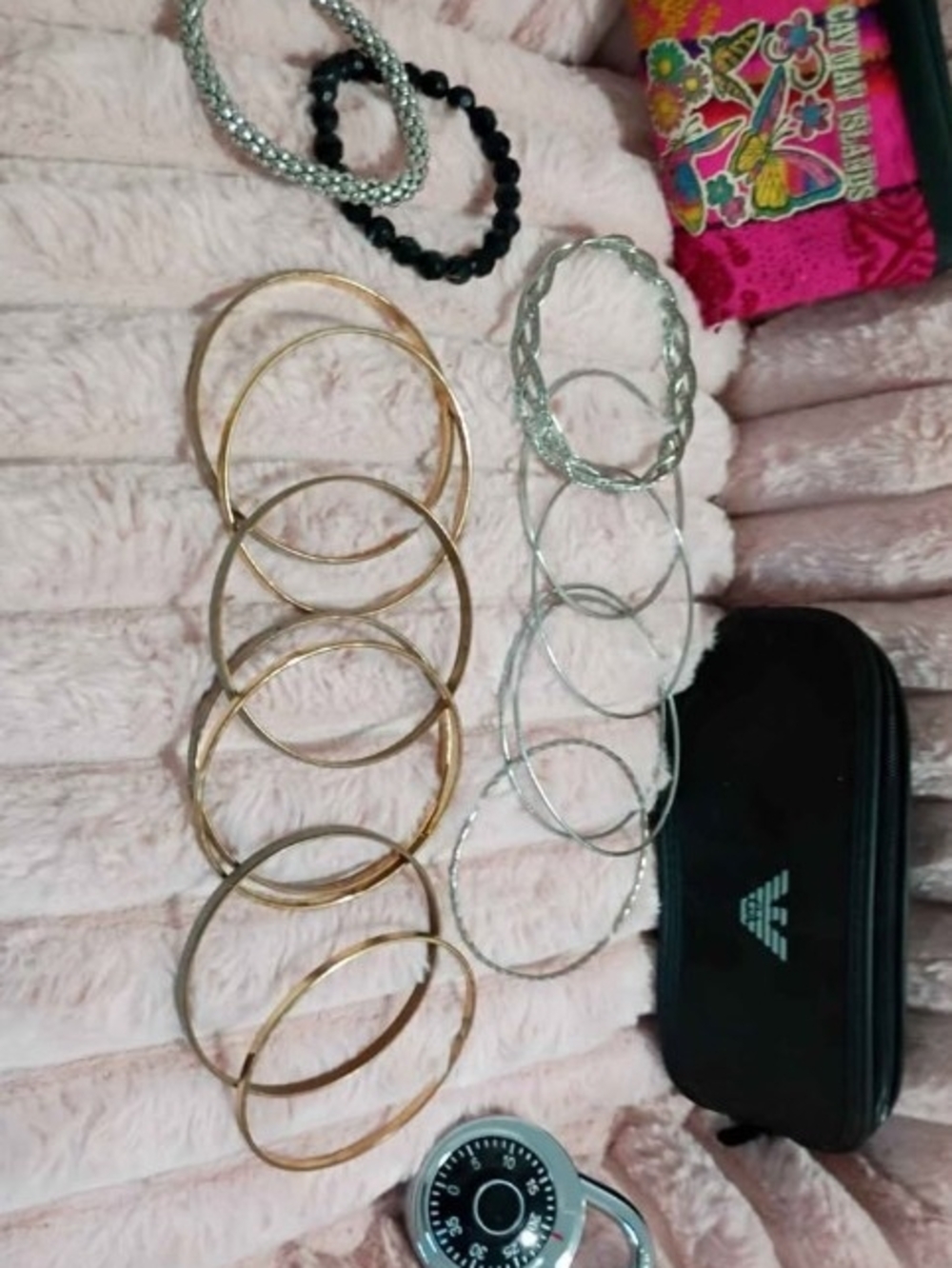 Emporio Armani Sunglasses Case, Bronze/Silver Mixed-Metal Bangle Set, Etc.